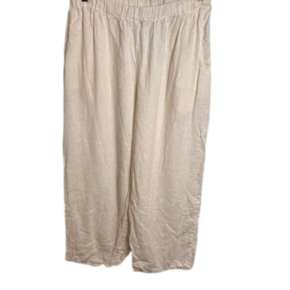 FLAX Classic Cream 100% Linen Pant With Pockets Size Medium - Picture 2 of 6